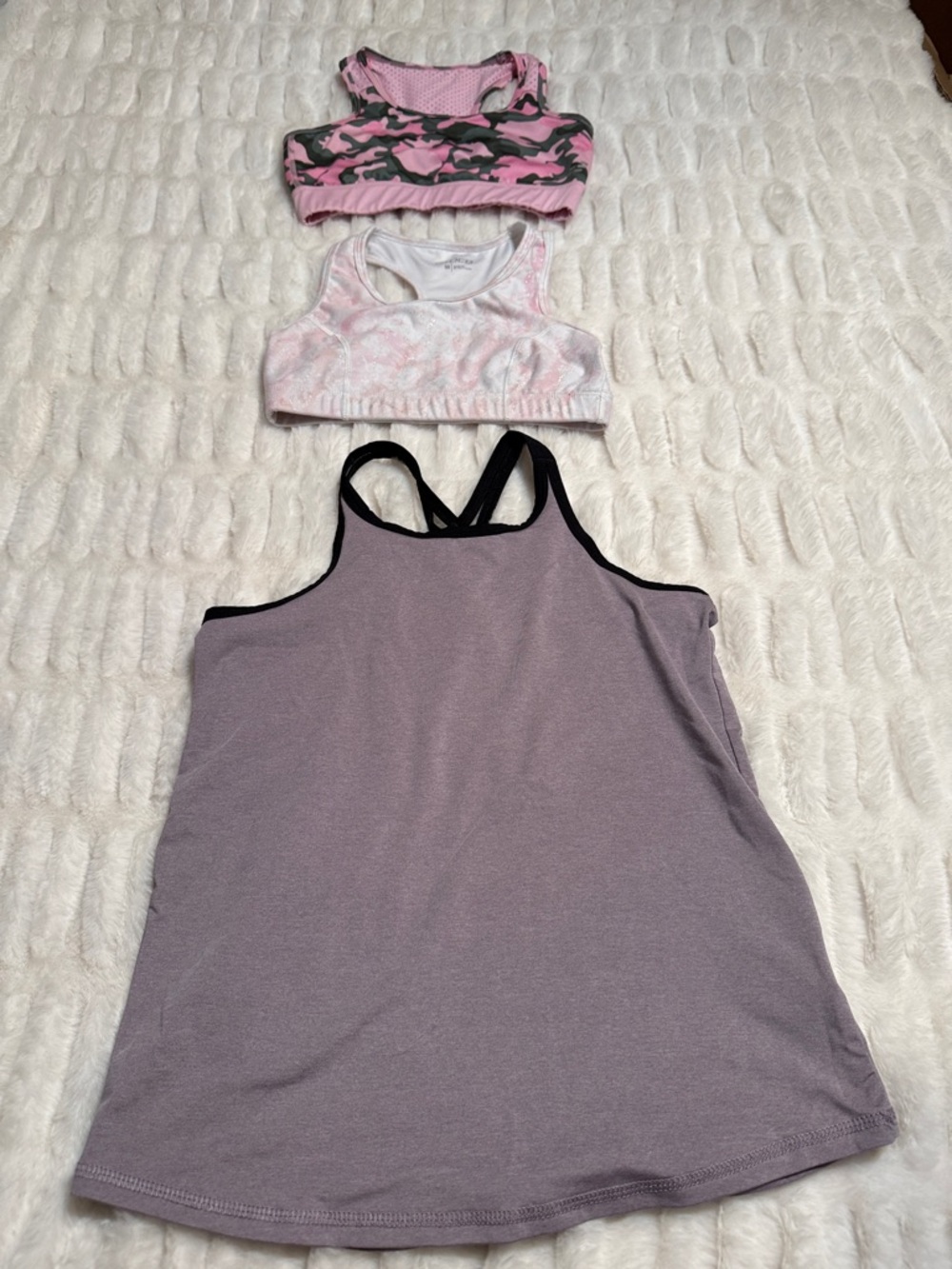 bcg Girl’s Pink Camo & Light Pink Sports Bras and Mauve Tank Top